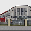 Modern Red Fire Station Exterior With Training Tower Fire Trucks And Street Trees