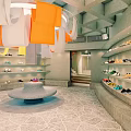 Modern Fashion and Shoe Retail Store With Colorful Hanging Clothes And Shoe Shelves