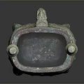 Ancient Bronze Tripod Cauldron Sculpture With Intricate Carvings And Columnar Handles