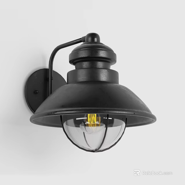 Black Wall Lamp with Dome Shade and Transparent Glass Cover Vintage Industrial Style 3d model 