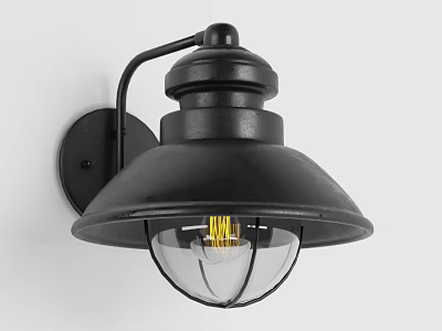 Black Wall Lamp with Dome Shade and Transparent Glass Cover Vintage Industrial Style 3d model