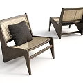 Modern Wooden Frame Accent Chairs With Woven Seat Backrest And Dark Cushion