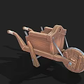 Wooden Wheelbarrow With Classic Design Large Wheel And Rustic Handle Structure 3d model