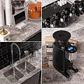 Modern Coffee Bar Counter With Neon Coffee Sign Pendant Lights And Black Brick Wall