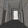 Modern Luxurious Elevator Hallway Interior Design With Metal Panels Marble Floor Recessed Lighting Symmetrical Layout