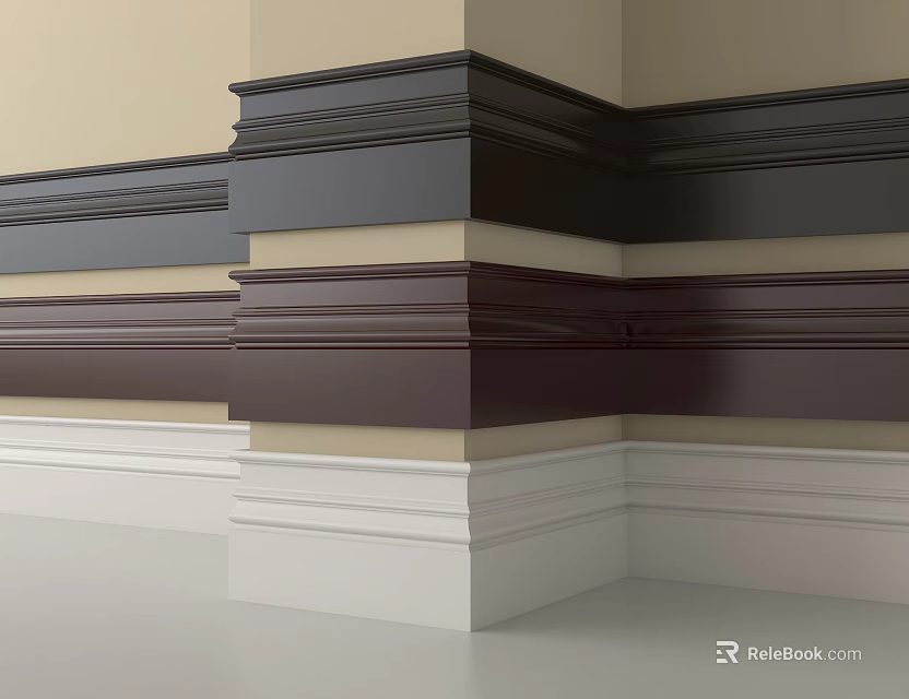 Layered Decorative Molding Lines On Wall Corner With Various Color Shades 3d model 