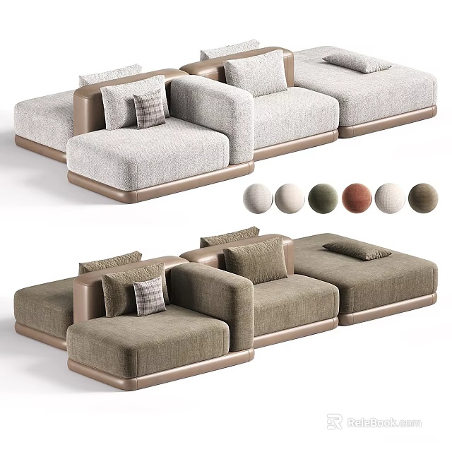 Stylish Modern Sectional Sofa With Decorative Cushions And Multiple Color Options 3d model 