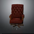 Crimson Red Office Chair With Tufted Diamond Pattern Gold Accented Armrests And Wheeled Metal Base