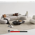 Modern Curved Sofa and Coffee Table Set With Throw Pillows Accent Chair and Woven Rug