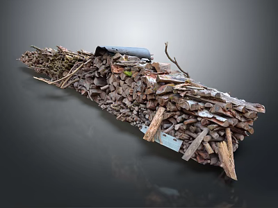 Rustic Wood and Stone Stacked Pile With Assorted Logs and Rocks 3d model