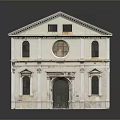 Classical Style Building Model With White Walls Dark Roof And Symmetrical Windows