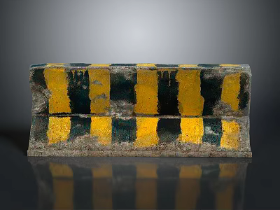 Worn Concrete Road Barrier With Yellow And Black Stripes For Traffic Safety 3d model