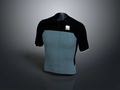 Black and Blue Short Sleeve Athletic Jersey With Zipper Front Mesh Panel And Logo Detail 3d model