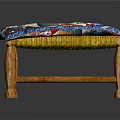 Vibrant Colorful Patchwork Cushioned Stool With Wooden Legs And Woven Sides Design