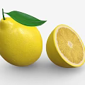 Fresh Yellow Whole Lemon With Green Leaf And Half Sliced Lemon