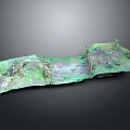 Detailed 3D Terrain Model With Green Vegetation Ground Texture And Small Structures