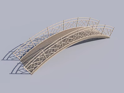 Modern Arched Bridge With Metal Railings And Cross Pattern Design 3d model