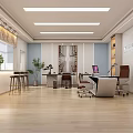 Modern Office Interior With Open Space Wooden Flooring Work Desks Plants And Bookshelves