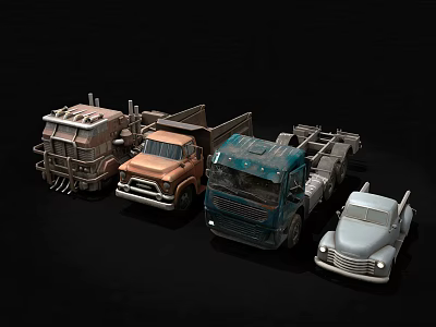 Vintage Utility Trucks in Various Colors and Classic Models Displayed Together 3d model