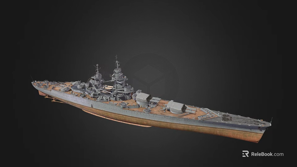 Detailed Battleship Model Featuring Gray Hull Brown Deck Turrets And Masts 3d model 
