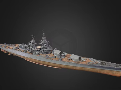 Detailed Battleship Model Featuring Gray Hull Brown Deck Turrets And Masts 3d model