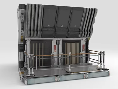 Cartoon Scene With Futuristic Metal Structure Double Doors Platform Railings And Industrial Elements 3d model
