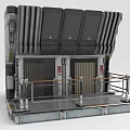 Cartoon Scene With Futuristic Metal Structure Double Doors Platform Railings And Industrial Elements