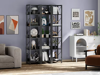 Modern Living Room Shelf with Decorative Items Green Plants and Books 3d model