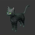Gray Cat 3D Model With Green Eyes In Standing Pose On Gray Background
