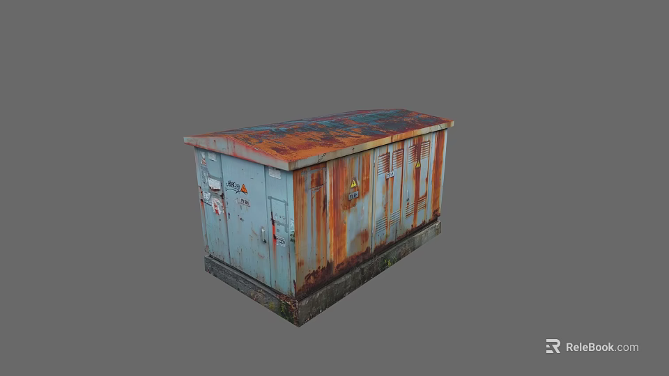 Old Rusted Metal Electrical Box With Blue Orange Patina And Worn Surface 3d model 
