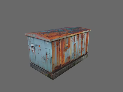 Old Rusted Metal Electrical Box With Blue Orange Patina And Worn Surface 3d model