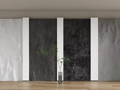 Background Wall With Dark Marble Light Textured Sides White Vertical Strips Green Plant Wooden Floor 3d model
