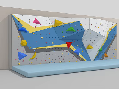 Indoor Climbing Wall With Colorful Holds And Blue Safety Mat For Training 3d model