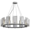 Modern Brass Chandelier With Circular Design And Marble Accent Rectangular Panels 3d model