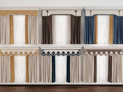 Stylish Window Curtains In Various Colors With Decorative Top Designs For Home Interior 3d model