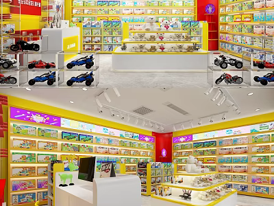 Colorful Toy Store Interior With Shelves Of Various Toys And Display Areas 3d model