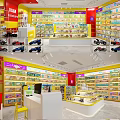 Colorful Toy Store Interior With Shelves Of Various Toys And Display Areas