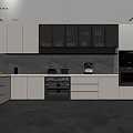 Modern Kitchen Interior With Light Gray Cabinets Dark Countertop And Built In Appliances