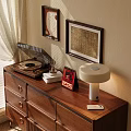 Decorative Ornament Set with Vinyl Record Player White Lamp Red ELVIS Calendar on Wooden Dresser