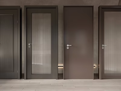 Modern Dark Colored Hinged Doors With Ribbed Glass Panels And Sleek Design 3d model