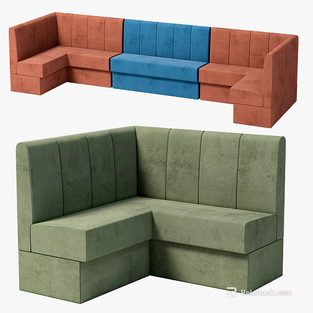 Multi Person Sectional Sofa In Green Orange Blue With Modular Corner Design 3d model