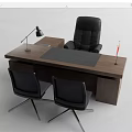 Modern Executive Office Desk with Wooden Top Black Leather Chair Lamp Mat and Side Chairs