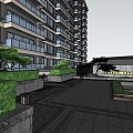 Modern Luxury Sales Office Lounge With Sofas Floor to Ceiling Windows Rockery and Greenery