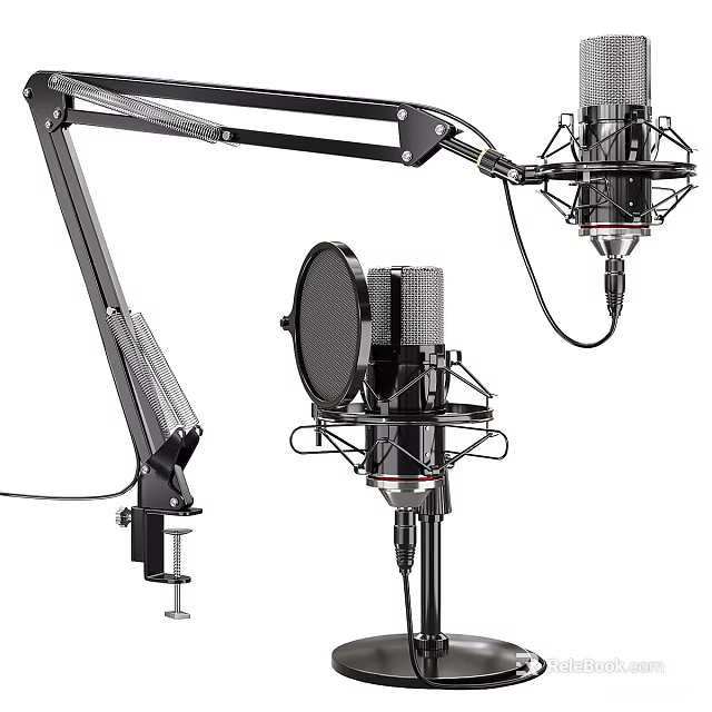 Professional Entertainment Electronics Microphones With Boom Arm Stand And Pop Filter 3d model 