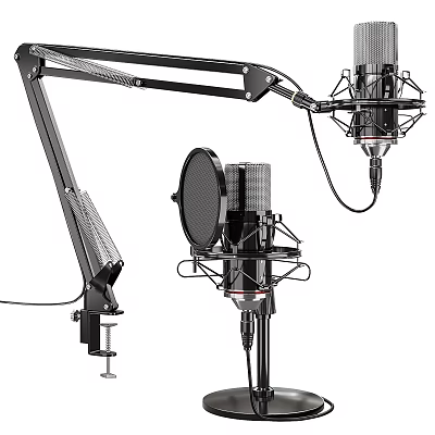 Professional Entertainment Electronics Microphones With Boom Arm Stand And Pop Filter 3d model