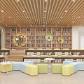 Library Interior Design With Bookshelves And Colorful Seating