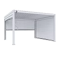 Modern Metal Architectural Structure With Slatted Top Supporting Posts And Transparent Panels