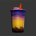 Colorful Gradient Drink Cup With Red Straw Tapioca Pearls And Strawberry Decoration