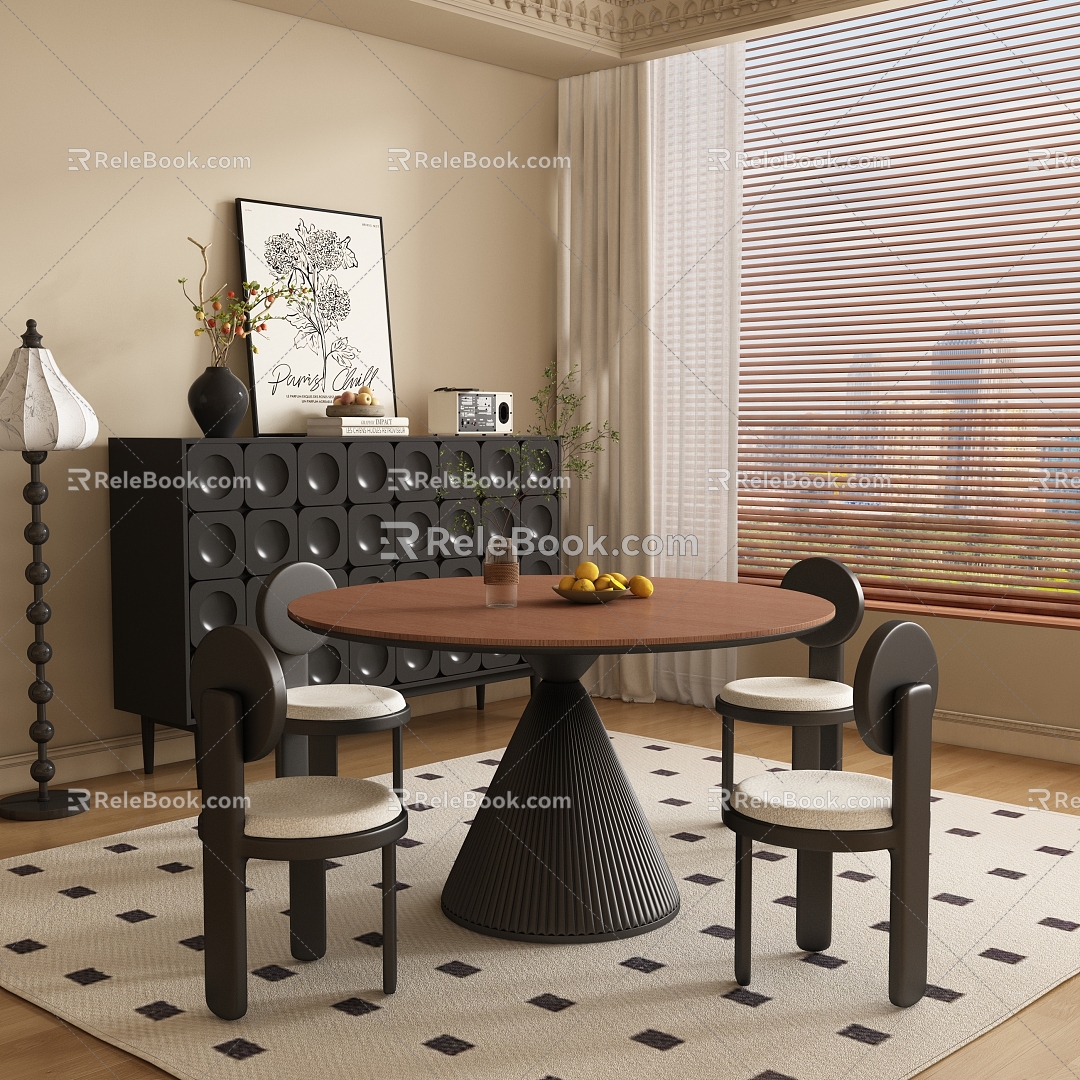 Middle Ancient French Restaurant Round Dining Table and Chair 3d model