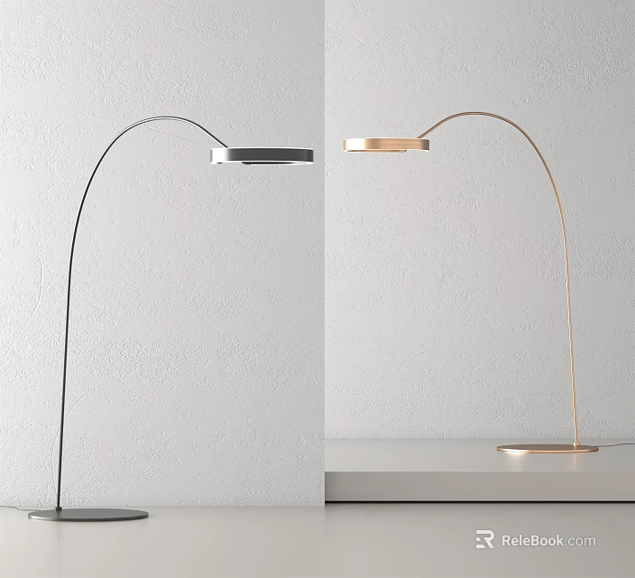 Modern Minimalist Arched Floor Lamps Black and Gold with Sleek Base and Long Shade 3d model 